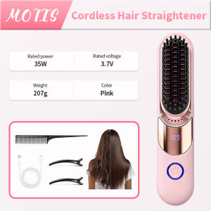 MOTIS Portable Cordless Hair Straightener brush 3 Heat Setting Rechargeable Anti-Scald Styling Brush