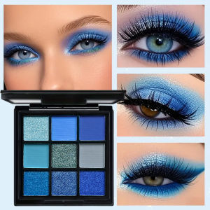 Rebellious Girl 9 Color Eyeshadow Palette Matte And Shimmer Waterproof Blue Portable Eyeshadows Makeup Palette