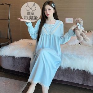 M-5XL Plus Size Sleepwear for Women in Autumn Winter Thick German Velvet Nightgown with Chest Padded Princess Style Fat Mm Loose Home Clothes That Can Be Worn Outside