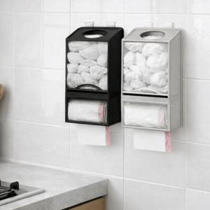 LITUILI Wall Mounted Garbage Bag Storage Bag Non-woven Fabric Large Capacity Plastic Bag Holder Multi-functional Save Space Grocery Bag Holder for Home