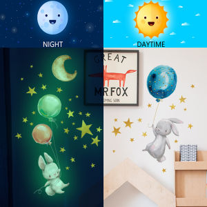 Cartoon Rabbit Balloon Love Sticker Bedroom Living Room Family Pack Childrens Room Wallpaper Luminous Cute Rabbit Wall Sticker