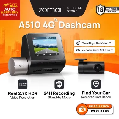 70mai A510 Dash Cam Dual Vision Car Recorder with GPS ADAS (Front & Rear)