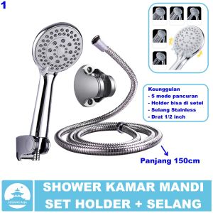 Shower Kamar Mandi Satu Set Selang Hand Shower Stenlis Stainless Kran Keran Air Head Shower