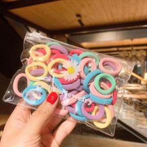 Ready Stock 50Pcs/bag INS Korean Style Daisy Colorful Kids Hair Tie Set Scrunchies Towel Baby Girls Ponytail Hair Rope