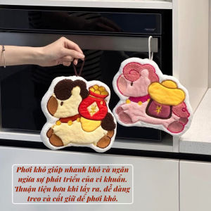 Khăn Lau Tay Hình Ngựa Cõng Vàng Lông Cừu Treo Nhà Bếp Nhà Tắm Siêu Thấm Decor May Mắn 24x19.5cm