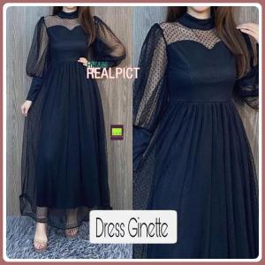 Dress Maxi Tile Dot Lapis Furing Ginette Realpict Size M-XXL