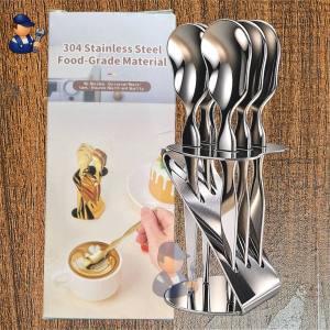 12pieces Stainless Steel Fruit Fork & Dessert Coffee Spoon Utensil Set with stand