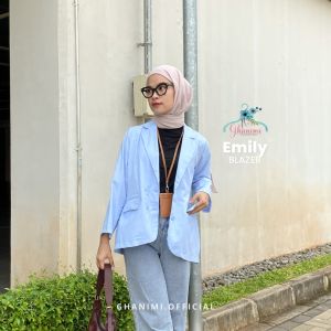 Ghanimi - Emily Blazer / Jas Wanita Polos Baju Fit Nyaman blazer Basic Kancing Tangan Panjang Variasi Grey Atasan Kerja