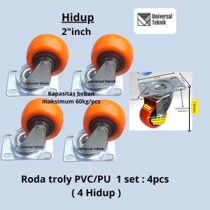 Roda Troli Troly PVC Caster orange 2 inch 1 set : 4pcs ( 4 Hidup)