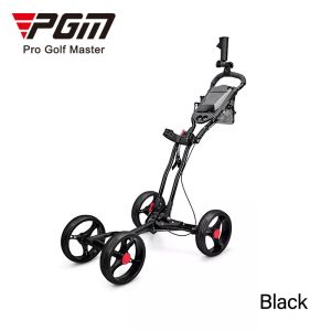 PGM multipurpose four wheel golf push cart foldable trolley with manual brake system and umbrella bottle holder design