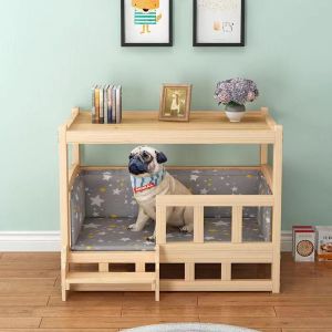 【YYMALL】กรงหมา บ้านน้องหมา แมว ที่นอนสัตว์ บ้านหมา ที่นอนสุนัข ที่นอนแมว บ้านหมา บ้านแมว เตียงสัตว์เลี้ยง เตียงไม้ เตียงสัตว์เลี้ยงไม้สองชั้นหรูหราพร้อมเตียงไม้ ที่นอนและหมอน Wooden Dog Bed Small Cat Pet Beds