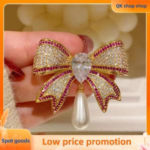 ✨QK shop✨ Temperament Rhinestone Bowknot Brooches For Women Girls Fashion Delicate Corsage Elegant Suit Pins Clothing Accessories Gifts