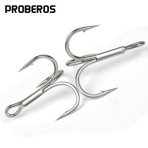 PROBEROS 10pcs Strong Treble Hooks 18-16-14-12-10-8-6-4-2-1-1/0-2/0-3/0-4/0-5/0# High Strength Fishing Hooks Carbon Steel Saltwater Fishing Accessories ST36