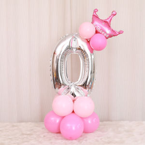 🔥SG LOCAL STOCK🔥Silver Rose Gold 40 inch Number Balloon with Balloon Base and Pink Princess or Blue Prince Foil Balloon Large Size Number Balloon Column Number Balloon Pillar