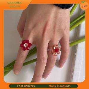 ❣️❣️❣️ Vintage Crystal Beaded Flower Elastic Rings Rice Beads Handmade Woven Flower Rings For Women Bohemian Jewelry Girls Party Gifts