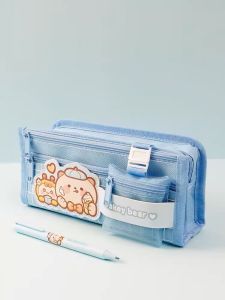 小麻薯笔袋 学生 文具盒 韩版 可爱 铅笔盒 大容量 卡通笔袋 小麻薯文具 小麻薯贴纸帆布笔袋 Small Mochi Pencil Bag Box Case Large Student School Pink Blue Purple