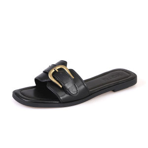 YOTO Leather Sandals For Women With Adjustable Buckle Comfy Casual French Slippers Ladies