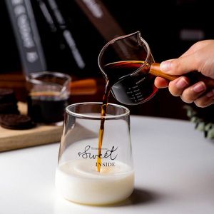 Double Mouth Coffee Milk Tea Pot Wooden Small Handle Borosilicate Glass Measuring Bottle Cup Espresso Cup