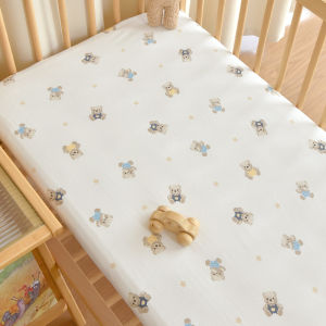 เปลผ้าฝ้ายบริสุทธิ์ผ้าปูที่นอนพอดีเตียงเด็กทารกพิมพ์ลายผ้าคลุมฟูกระบายอากาศได้ดีตัวป้องกันผ้าคลุมเตียง