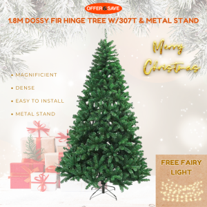 1.8 Meter DOSSY Fir Christmas Tree with 307 Tips Metal Stand Easy Install Dense Artificial Xmas Tree + Free Fairy Light