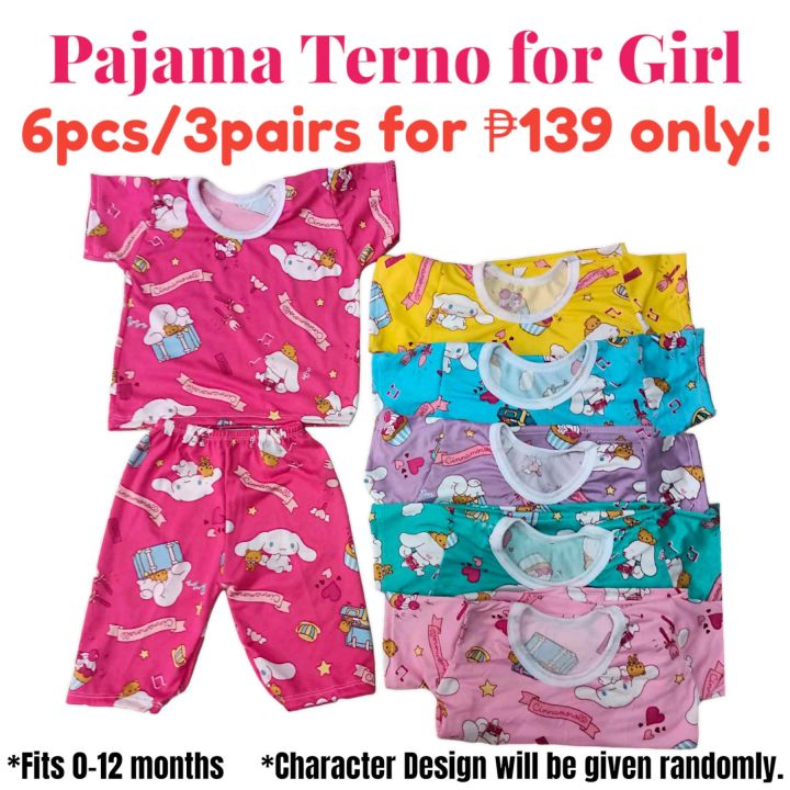 6pcs/3pairs Baby Girl Character T-Shirt and Terno Pajama for Infant