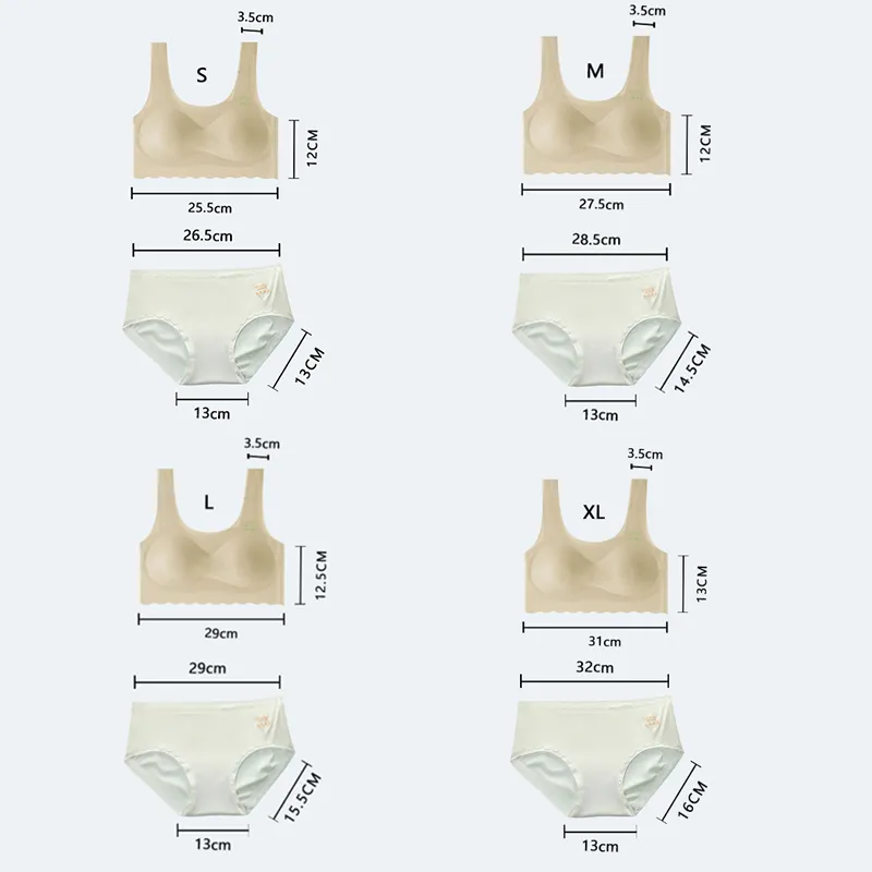 Ready Stock】Girls Underwear Set Seamless Wireless Ice Silk Bra