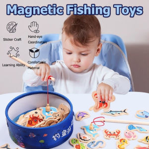 Magnetic Fishing Toys Children Puzzle Marine Life Cognition Fun Magnetic Wooden Barrels Marine Fish Parent-Child Interactive Game Early Educational Toy