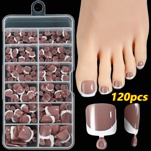 GOLDVAULT 120Pcs Chic French Tip Nails Set Press on Glossy Short Tip Toenail Luxury Full Cover Fake Toe Nails Nails Art