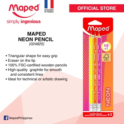 MAPED Neon Pencil | with Eraser End | 3s | HB (No.2) | 853710FC