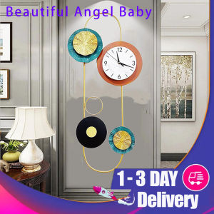 110x45cm Nordic Light Luxury Round Titanium Decorative Clock Living Room Home Decoration Wall Clock
