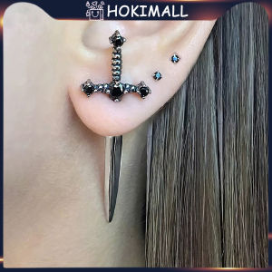 Anting Tusuk Bentuk Salib Model Punk Rantai Panjang untuk Pria dan Wanita
