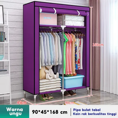 LG Lemari Baju Multifungsi Dengan Tempat Gantungan Baju Dan Penutup Debu Lemari Portable Lemari Pakaian 3 Sisi polos
