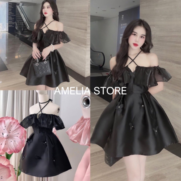 Váy đầm babydoll đen viền dáng dài và ngắn, váy đầm bầu babydoll