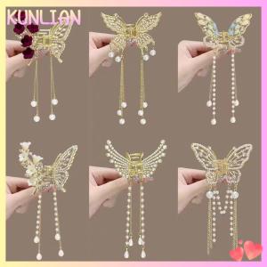 [KUNLIAN] กิ๊บหนีบผมทรงหางม้าประดับมุกรูปผีเสื้อประดับเพชรเทียมใหม่จากเกาหลีของขวัญที่ติดผมรูปปูสำหรับเด็กผู้หญิง