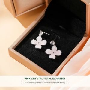 SINLISH Pink Gradient Crystal Petal Earrings with Zircon Korean Trendy Jewelry for Women
