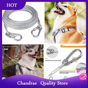 [Chandrae] Double-headed Dog Tie Out Cable Leash raction Rope With Metal Buckle Steel Wire Anti-rust Training CollarOutdoor Dogs Strap