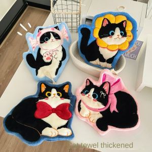 WUXU Cute Cat Hand Towel Coral Fleece Soft Washcloth Durable Thickened Toilet Handkerchief Kitchen