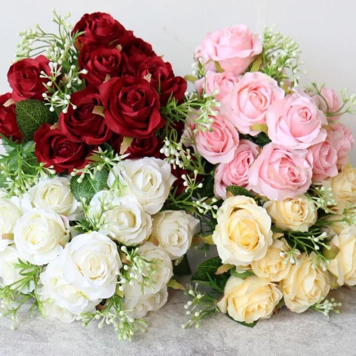 Nhân tạo 9 hoa hồng hoa cô dâu cưới trang trí nhà Ngày Valentine quà ...