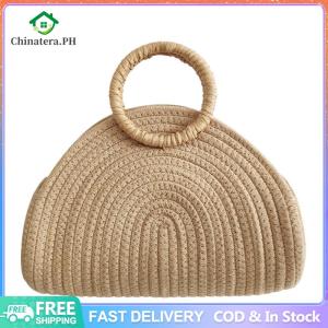 Handwoven Beach Bag Chic Cotton Rope Clutch Purse Retro Holiday Travel Handbag Vacation Bag for Women and Girls