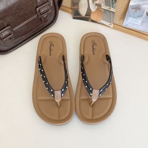 Polka Dot Bear Flip-Flops For Women New Summer Style Outdoor Wear Flat Sole Toe-Clamp Sandals Soft Sole Slippers
