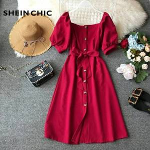 BestStore - Dress Wanita Midi Minimalis / Dress Wanita Polos / Dress Midi / Dress / Dress Formal / Dresss Kancing Aktif