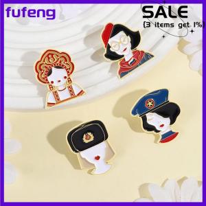 fufeng 2PCS Cartoon Russian Girls Character Costume Images Enamel Pins Custom Ethnic Style Figure Souvenir Brooches Lapel Badge Jewelry