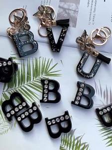 Initial Letter Keychain Girl Women Black Butterfly and Letters Keychain Backpack School Bag Keychain School Bag