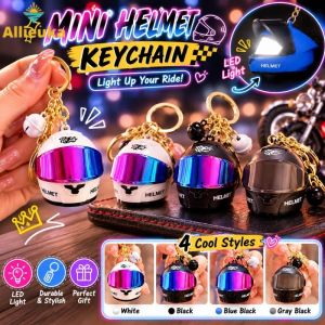 Allieuka Mini Motorcycle Helmet Luminous Keychain Bag Charm Night Safety Warning Light for Kids Bag Pendant