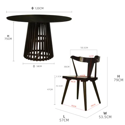 KitchenZ 6 Seater Luna Solid Wood Dining Set Round Table + 6 Chair-LUNA/JAGO/ANNA/AERO