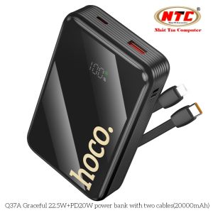Pin sạc dự phòng Hoco Q37A 20000mAh TypeC PD 20W USB-A QC 22.5W kèm cáp TypeC và LN Màn hình LCD (Đen) - Nhất Tín Authorised Store