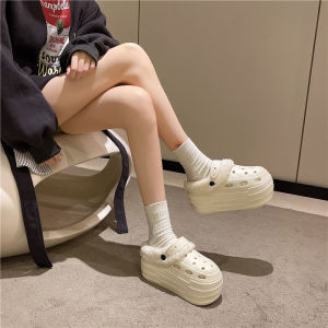 [Free Shipping] Summer Beach Sandals - Thick-soled Closed-toe Shoes with 9CM Heel Womens Clogs for Outdoor Wear Height-increasing Womens Half-Slippers