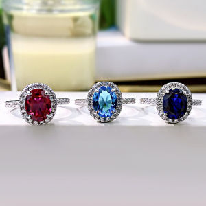 Real 925 Silver Wedding Ring for Womens Girl Sapphire Blue Topaz Ruby Elegant Engagement Fine Jewelry Gift