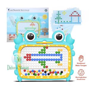 Mainan Edukasi Anak Crab Magnetic Pen Sketchpad Drawing Board Papan DIY Kepiting Magnet Manik