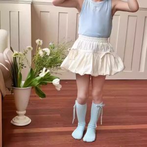4-12Y Girls Skirt Ballet Style Korean Bow Flower Bud Short Skirts 2026 Summer Childrens Casual Lolita Princess Versatile Dress